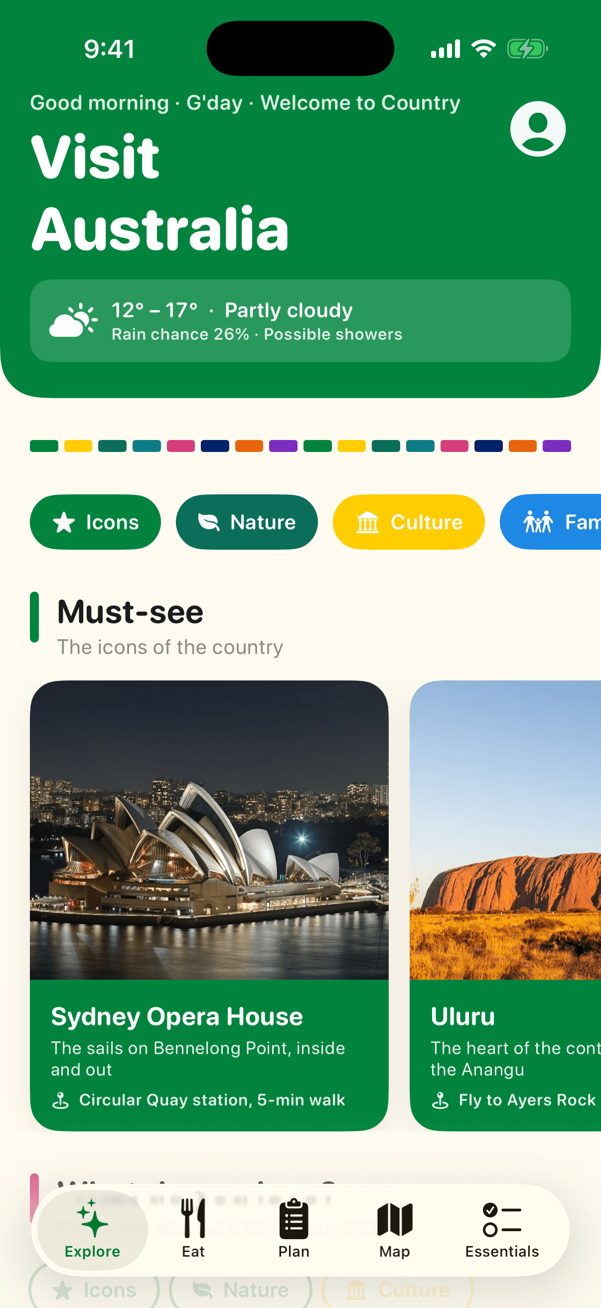 Explore screen of the VisitAustralia app