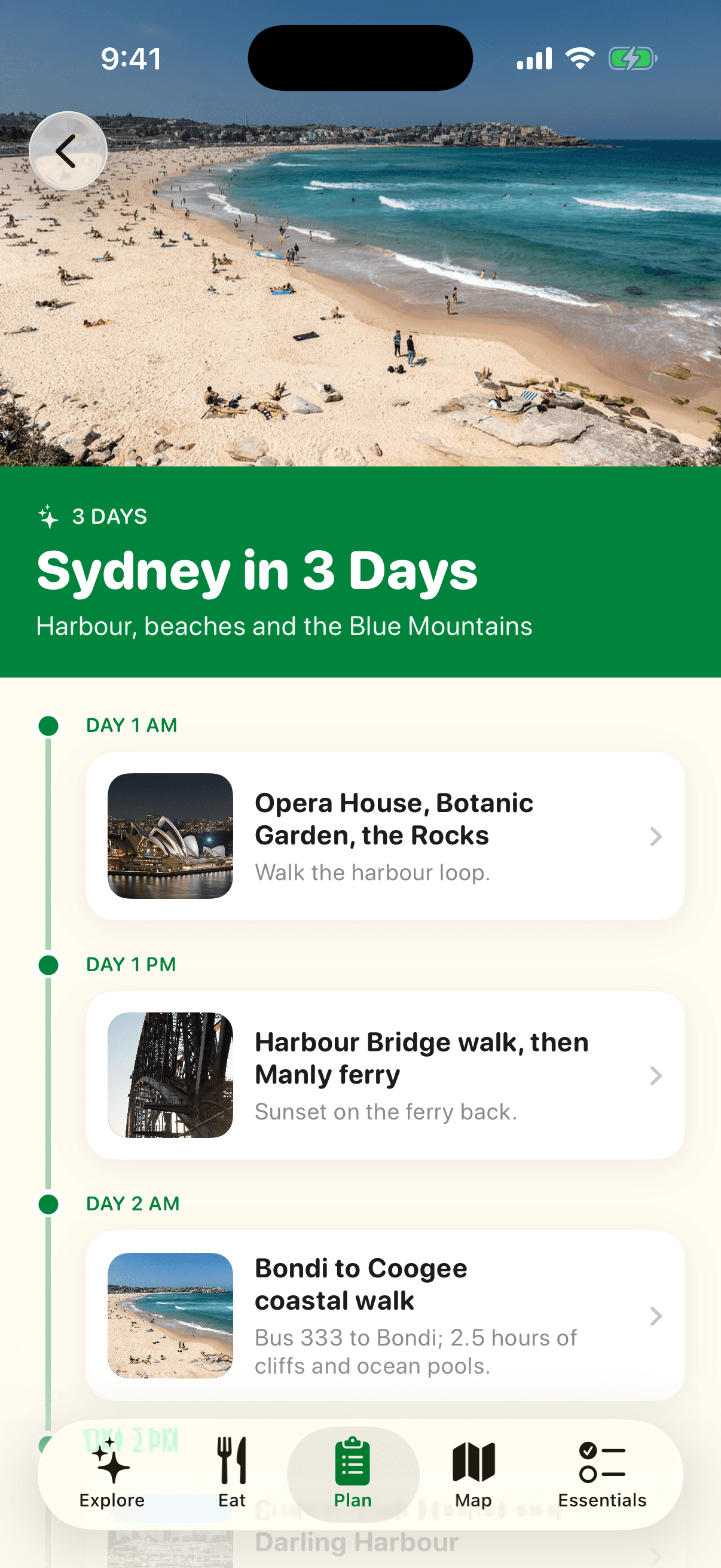 Ready-made itineraries screen of the VisitAustralia app