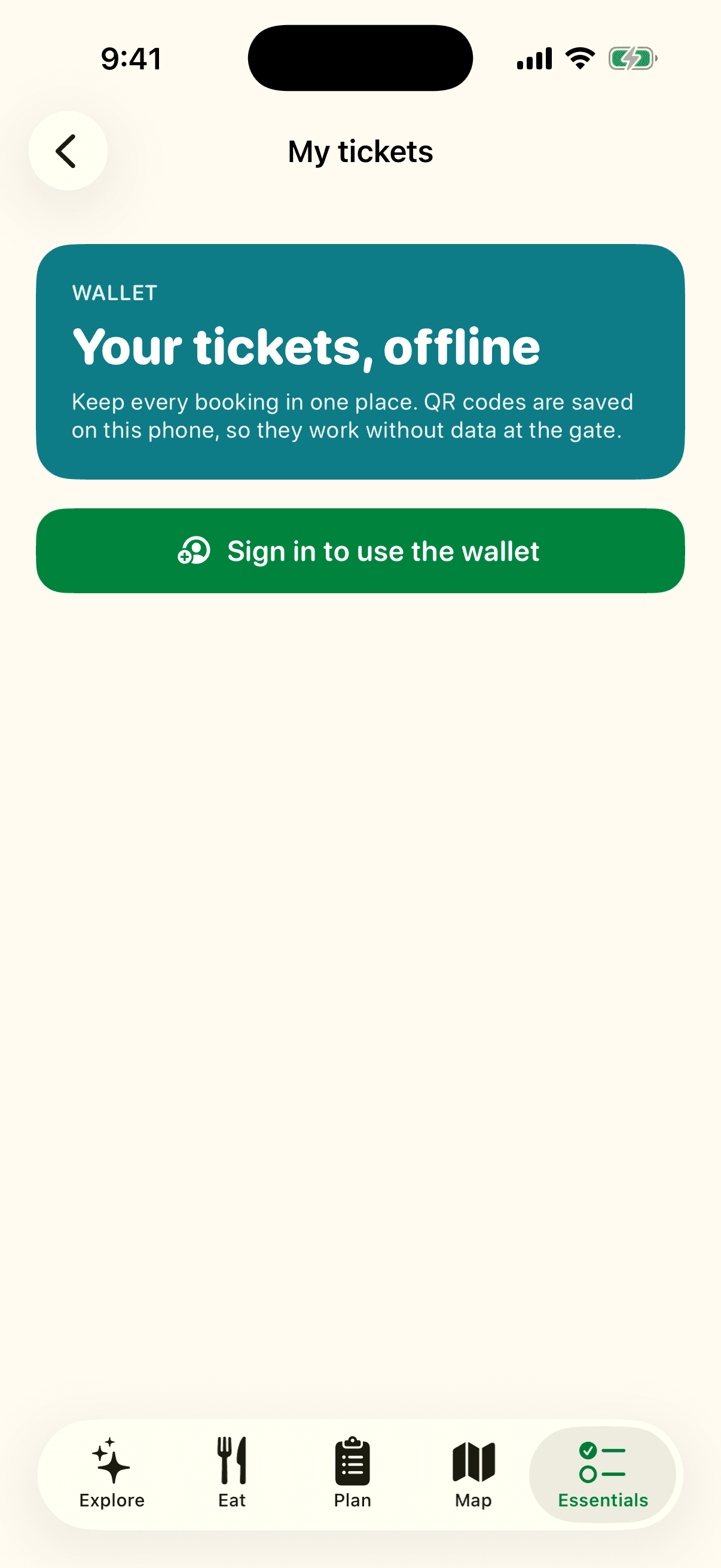 Ticket wallet screen of the VisitAustralia app